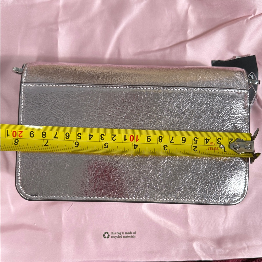 NWT Kate Spade Pink Metallic Crinkle Mini Flap Crossbody Silver Chain Clutch - Picture 11 of 15